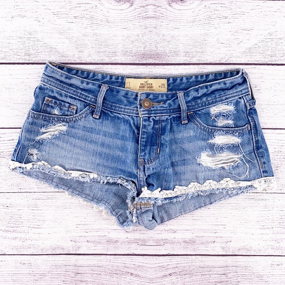 Hollister Short-Short Floral Lace Denim Jeans 25 - Picture 1 of 13